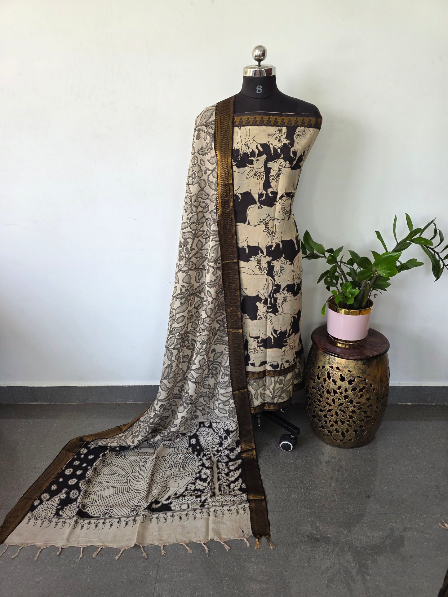 Gap border Mangalagiri kalamkari silk sets (3 mtrs top) - GA21