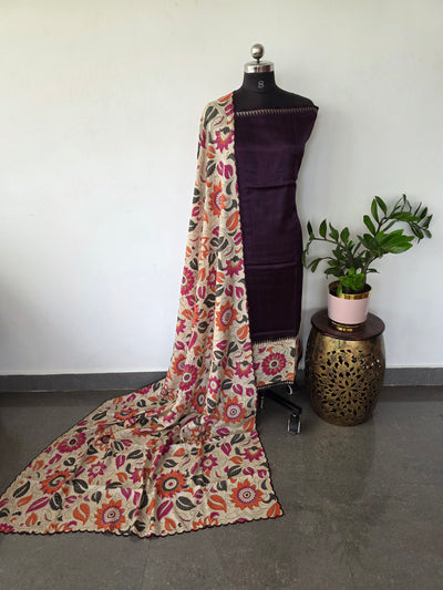 Handloom fusion mangalagiri kalamkari gap border silk salwar set - AK276