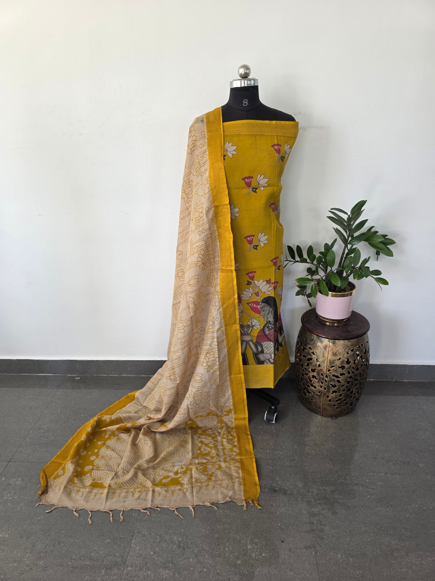 Premium Chennuri pure authentic kalamkari silk with kanchi border -AKS8