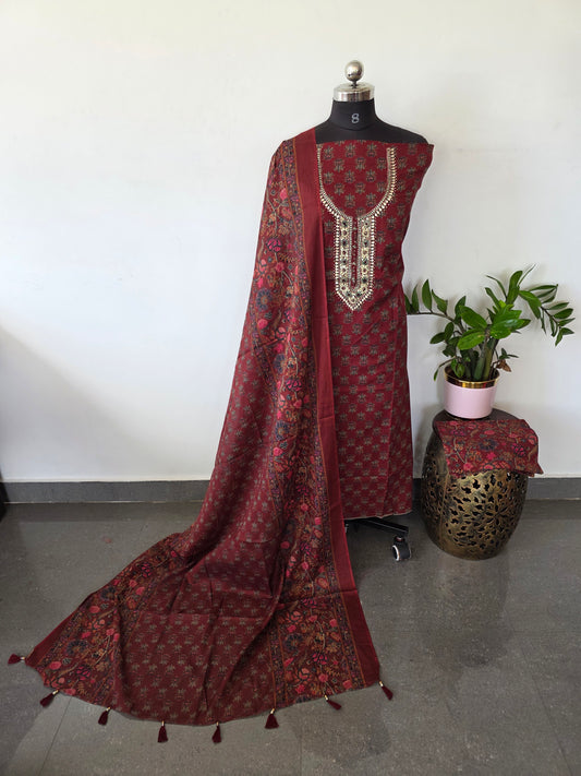 Jaipuri cotton set with embroidery neck work - JA797