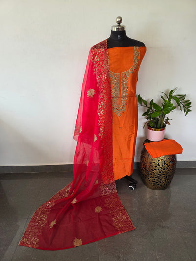 Tissue silk set with embroidery organza dupatta - JA803