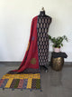 Handcrafted ajrakh cotton set with kantha applique mirror  cotton shawl (Black)- BAA105