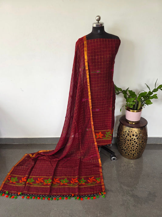 Premium checked handloom linen jamdhani set - JMM346