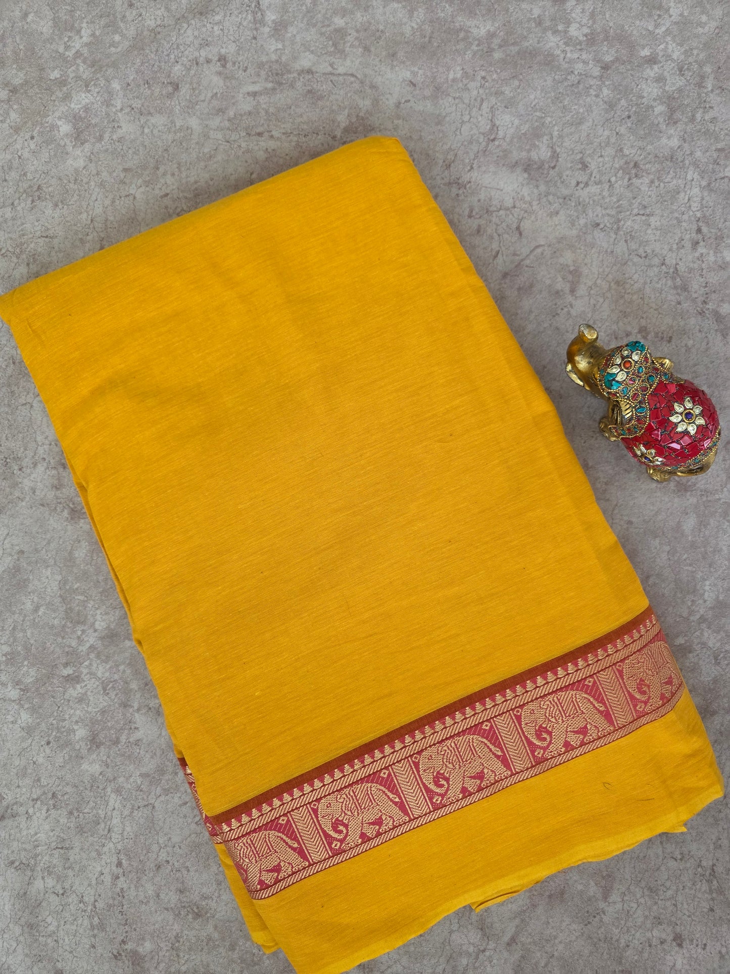 Prewashed South cotton with elephant border running material (0.5 mtrs ) - HRM24