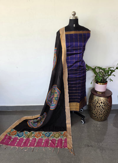 Handloom checked mangalagiri pattu silk top with penkalamkari duppatta -AK580