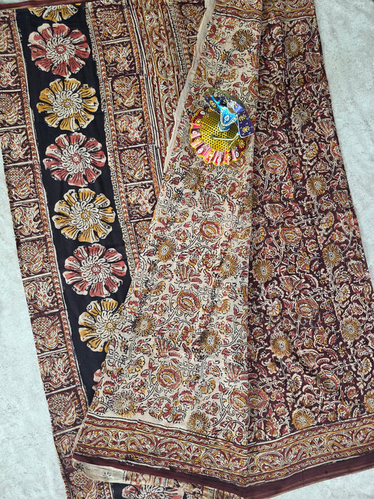Handblock pure kalamkari cotton saree  - HS6