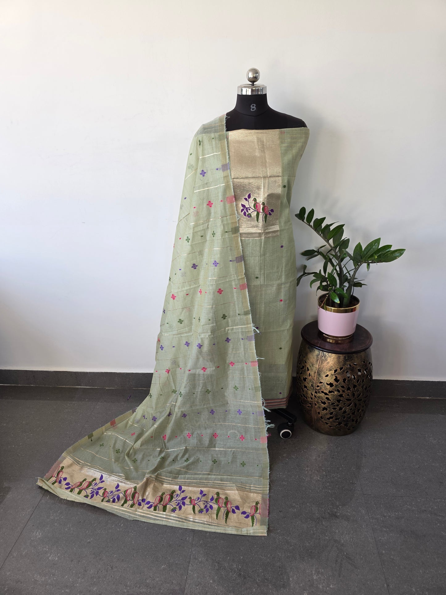 Fancy silk cotton paithani jamdhani set - HG1