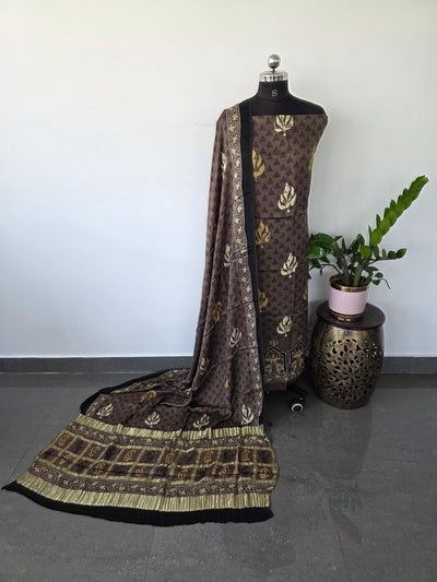 Handcrafted ajrakh modal silk set with gharchola pallu - HZ43