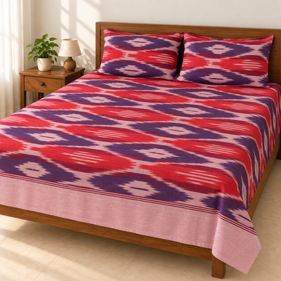 Warp ikkat bed sheets (90*108 2/40s bedsheet with pillow) -WW675