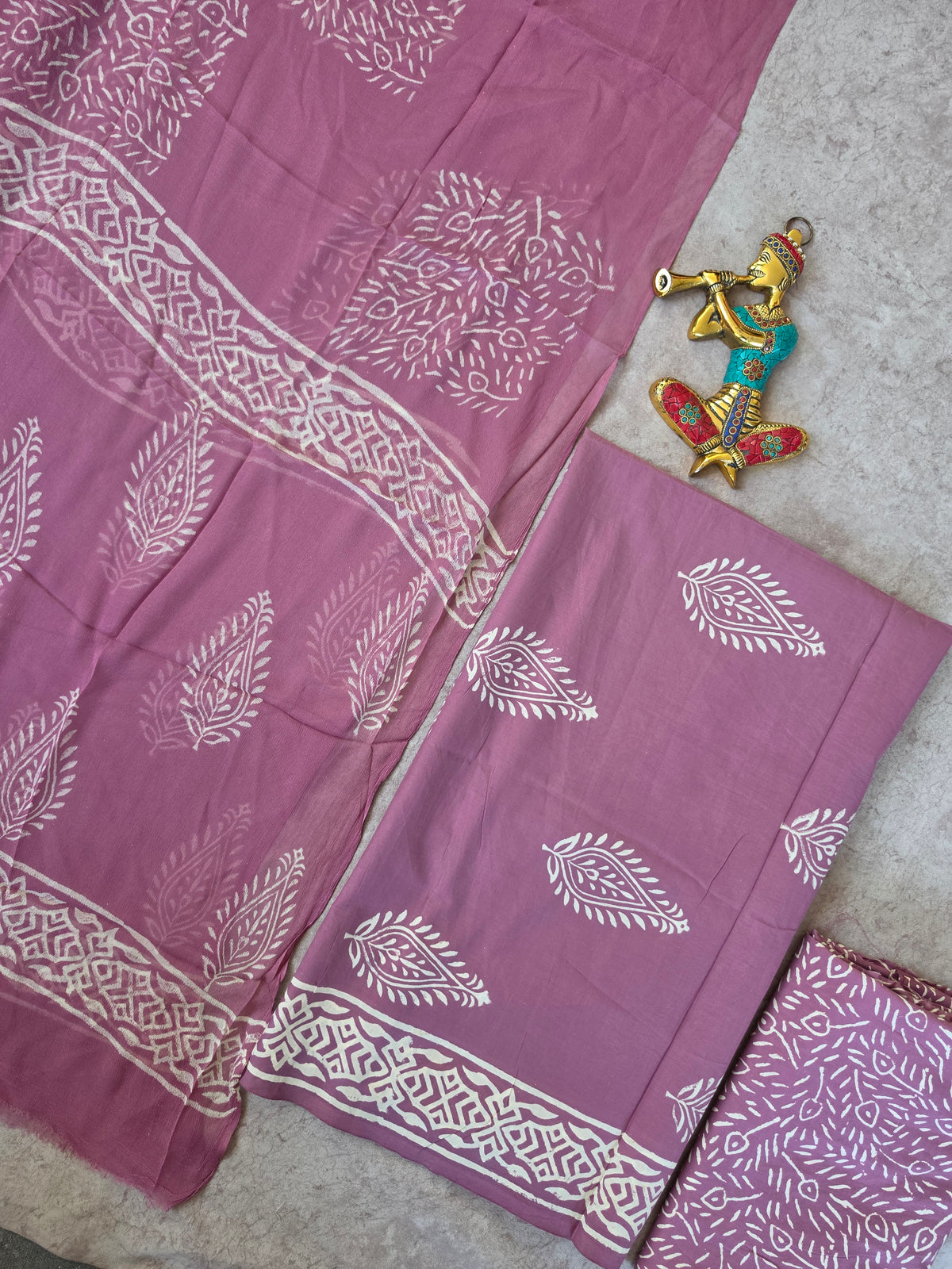 Handblock jaipuri cotton with chiffon duppatta - JA595