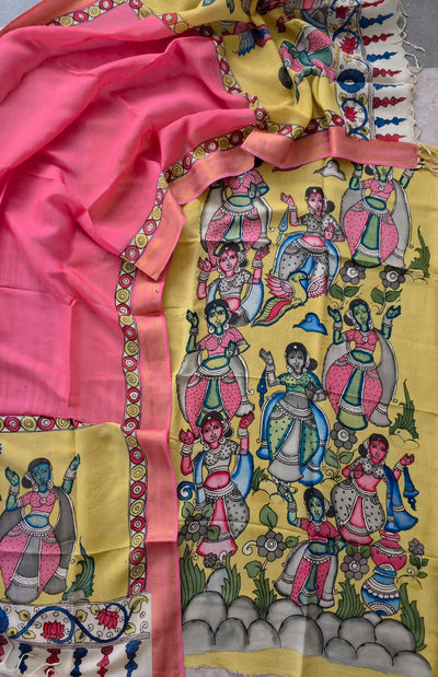 Handcrafted Kalahasthi Penkalamkari bangalore silk set - KH54