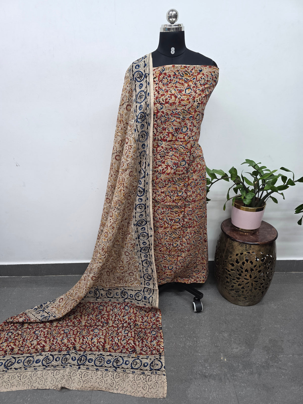 Handblock pure kalamkari cotton set (2 pc set) - AK525