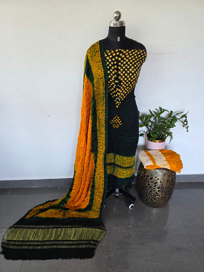 Handcrafted bandhani modal silk set(3 pcs set)(Green)-B218