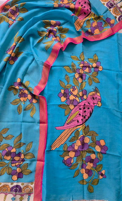 Handcrafted Kalahasthi Penkalamkari bangalore silk set - KH14