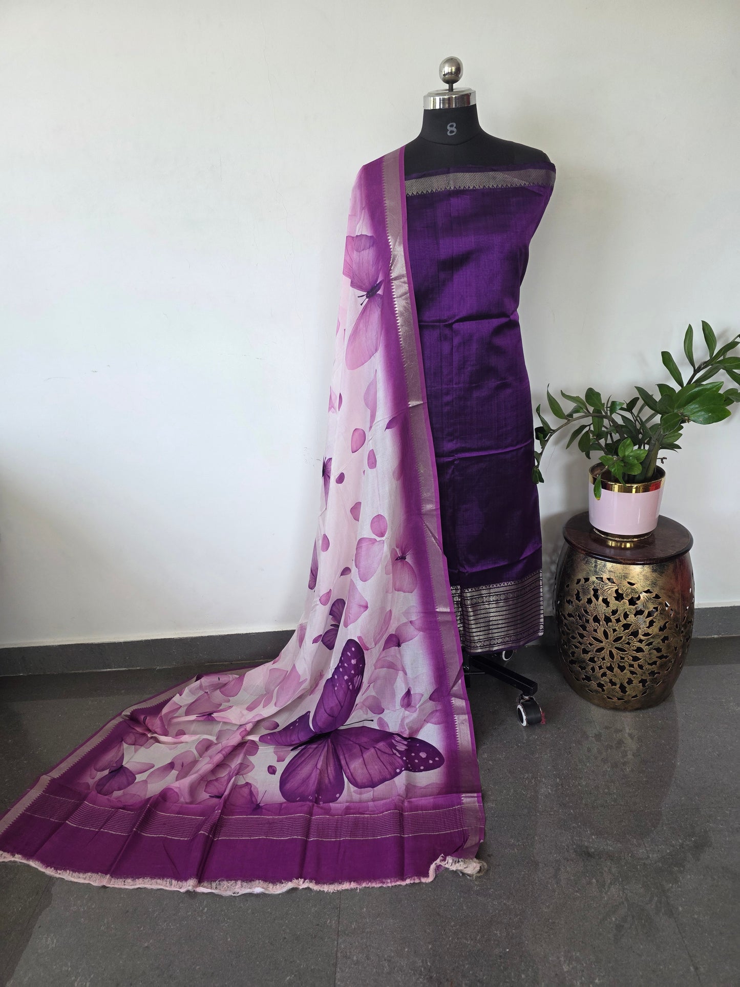 Handloom mangalagiri silk top with pure mangalagiri digital silk shawl - ML60