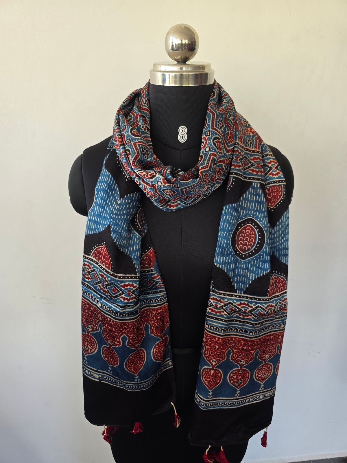 Ajrakh Handblock natural dyed mashru silk stole-MV20