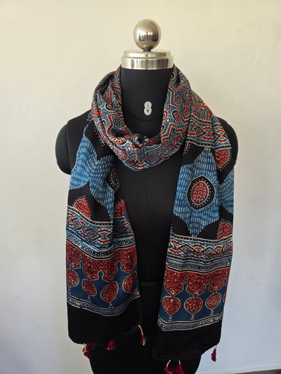 Ajrakh Handblock natural dyed mashru silk stole-MV20