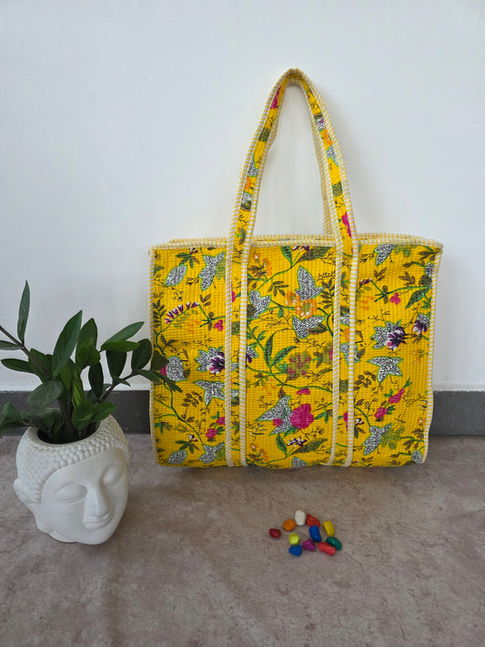 Jaipuri quilted cotton bag with zipper - QZ27