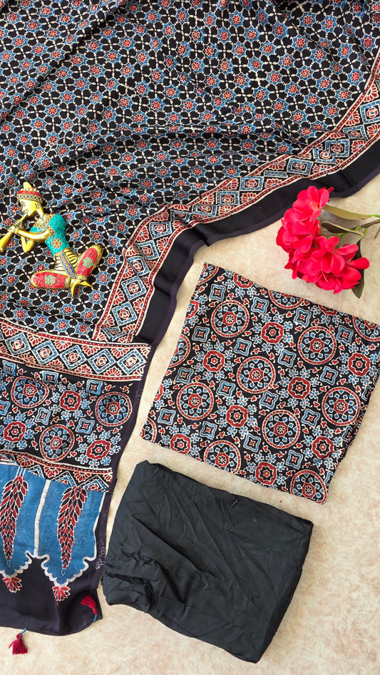 Handcrafted Jaipuri ajrakh modal silk set - RJ21