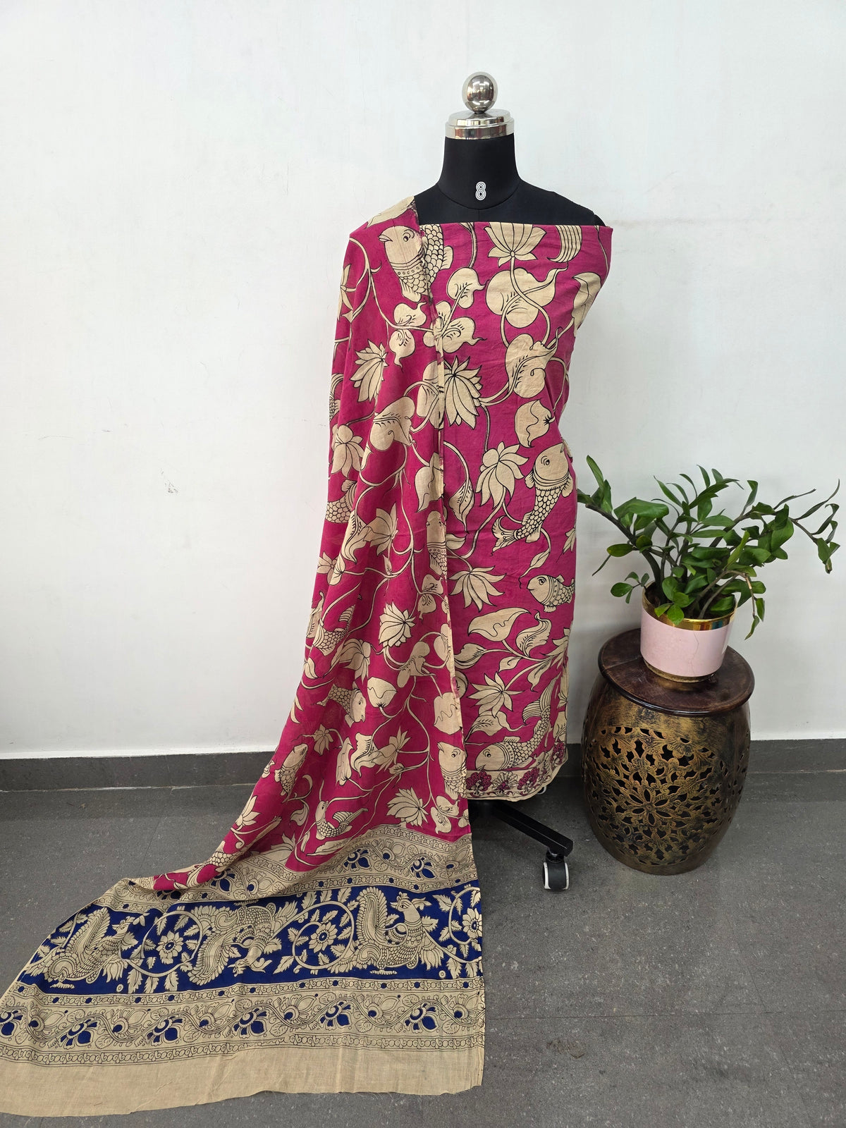 Handcrafted pure kalamkari cotton (2 pcs)(pink) set -AK565