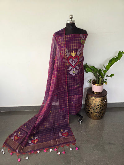 Handloom checked mul cotton paithani jamdhani set - BB360