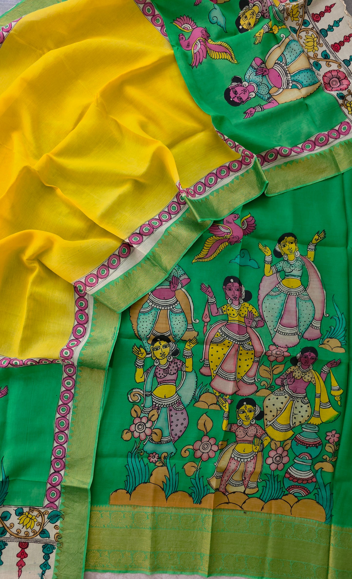 Handcrafted Kalahasthi Penkalamkari bangalore silk set - KH30