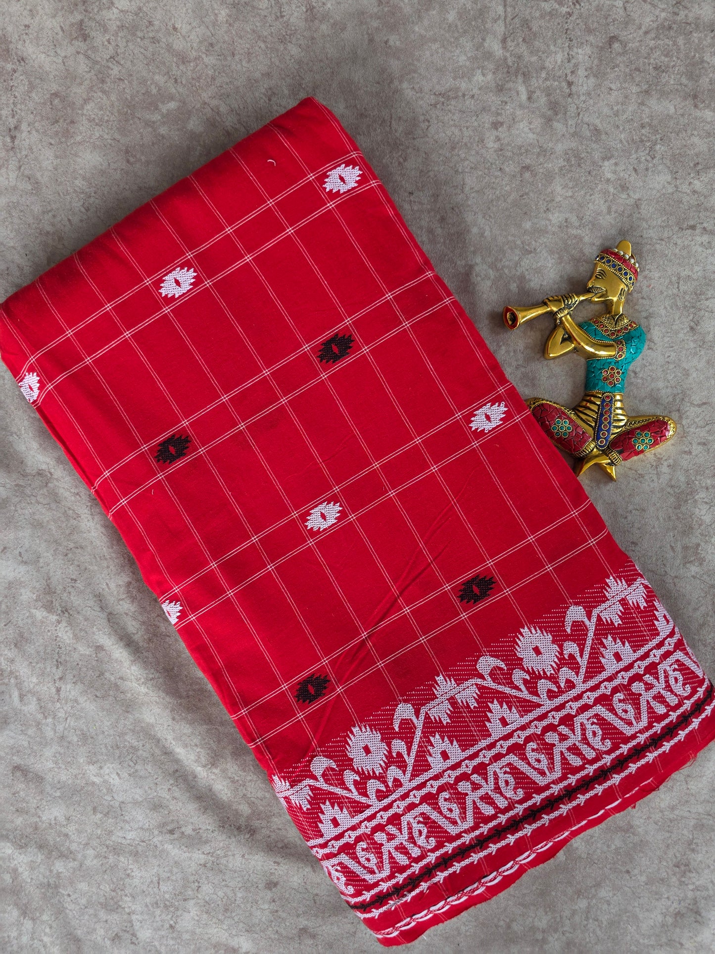 Prewashed Jamdhani Checked Pure handloom cotton running material (0.5 mtrs)  - HRM198