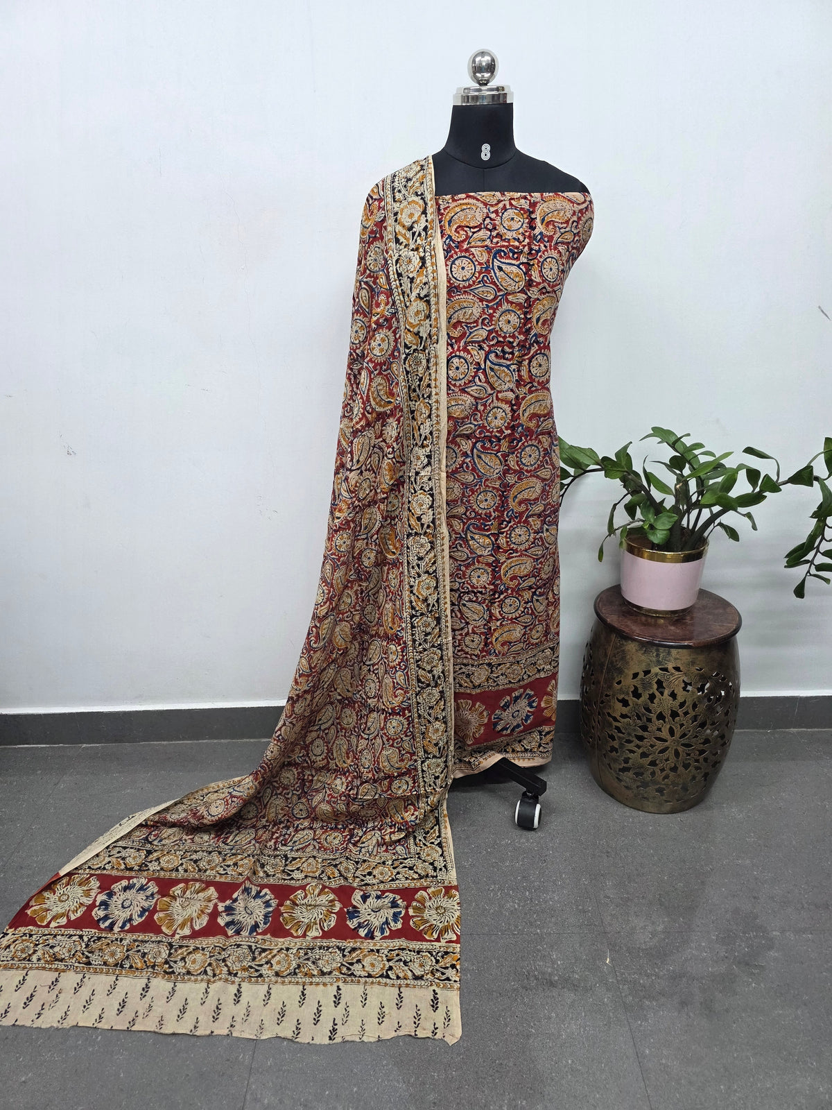 Handblock pure kalamkari cotton with border (2 pc set) - AK504