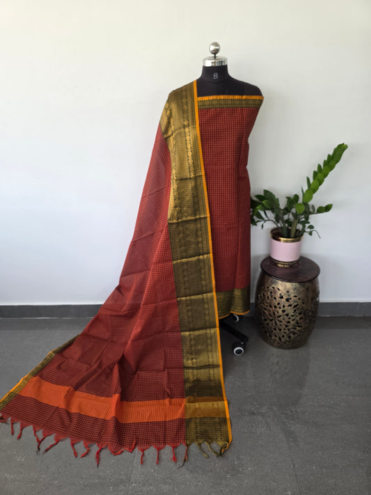 Premium checked Kanchi cotton set ( 2 pc set ) - KFS17