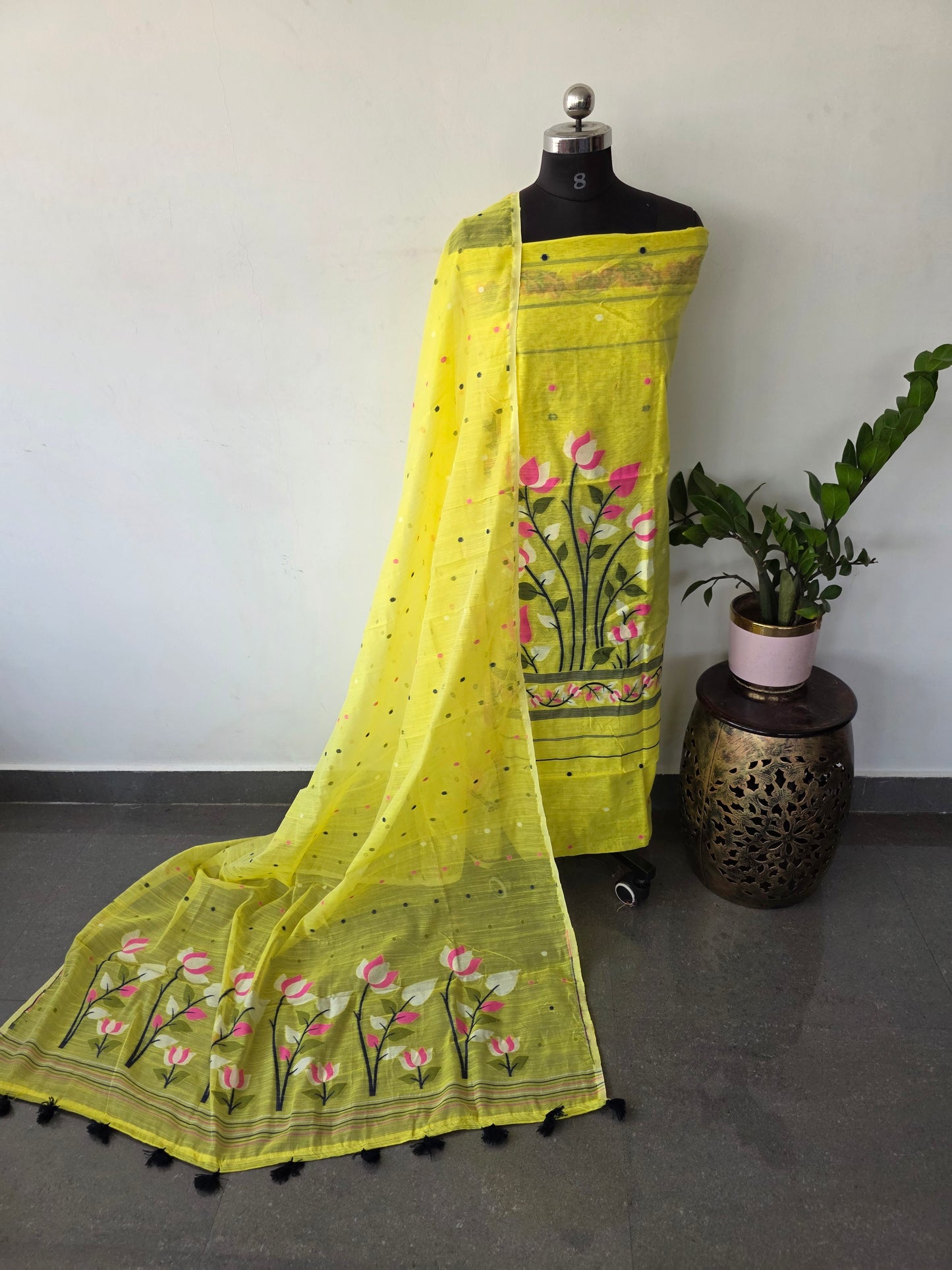 Premium Silk cotton jamdhani set  - AV286