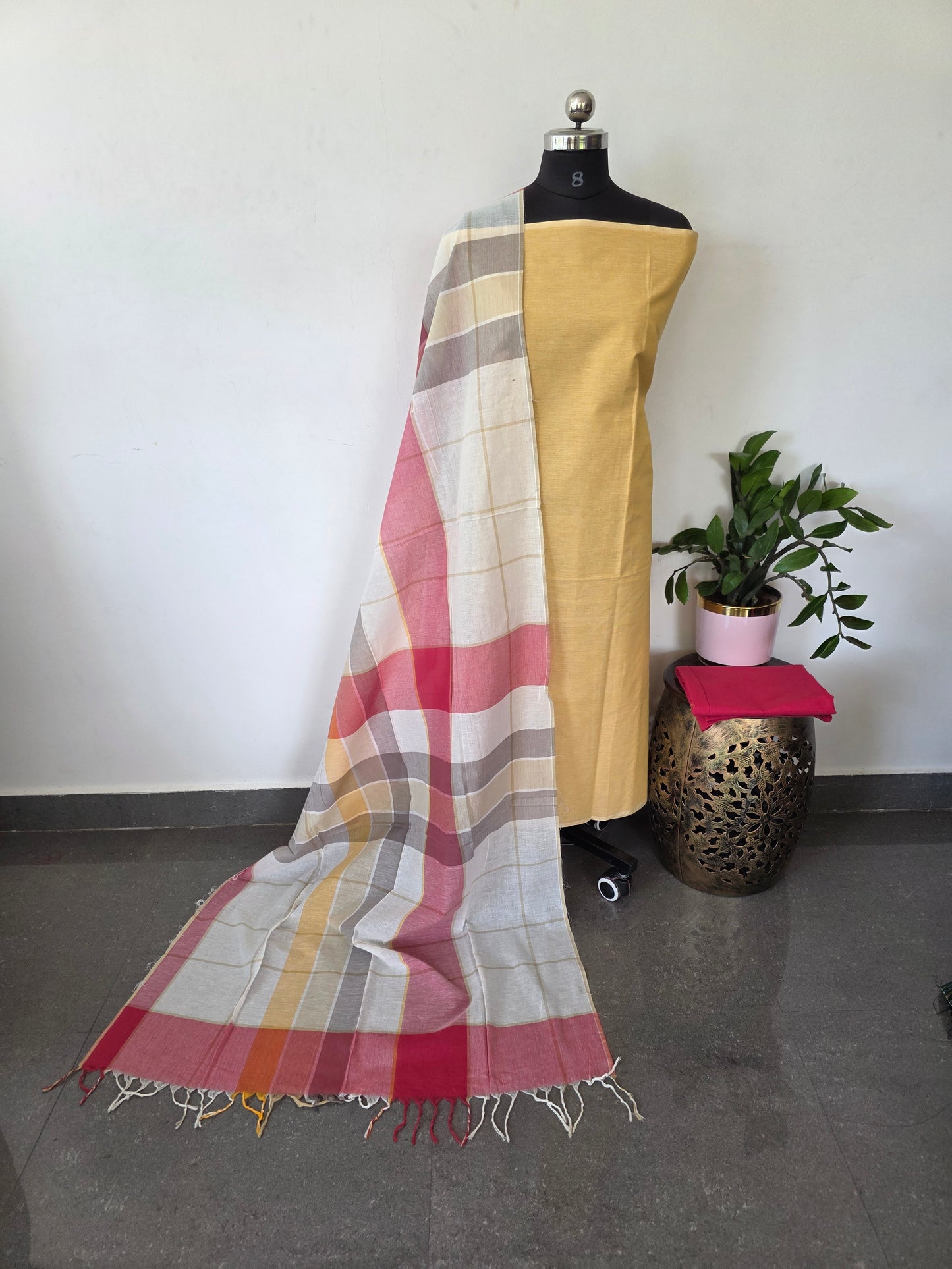 Pure south cotton set with checks duppatta - PCS26