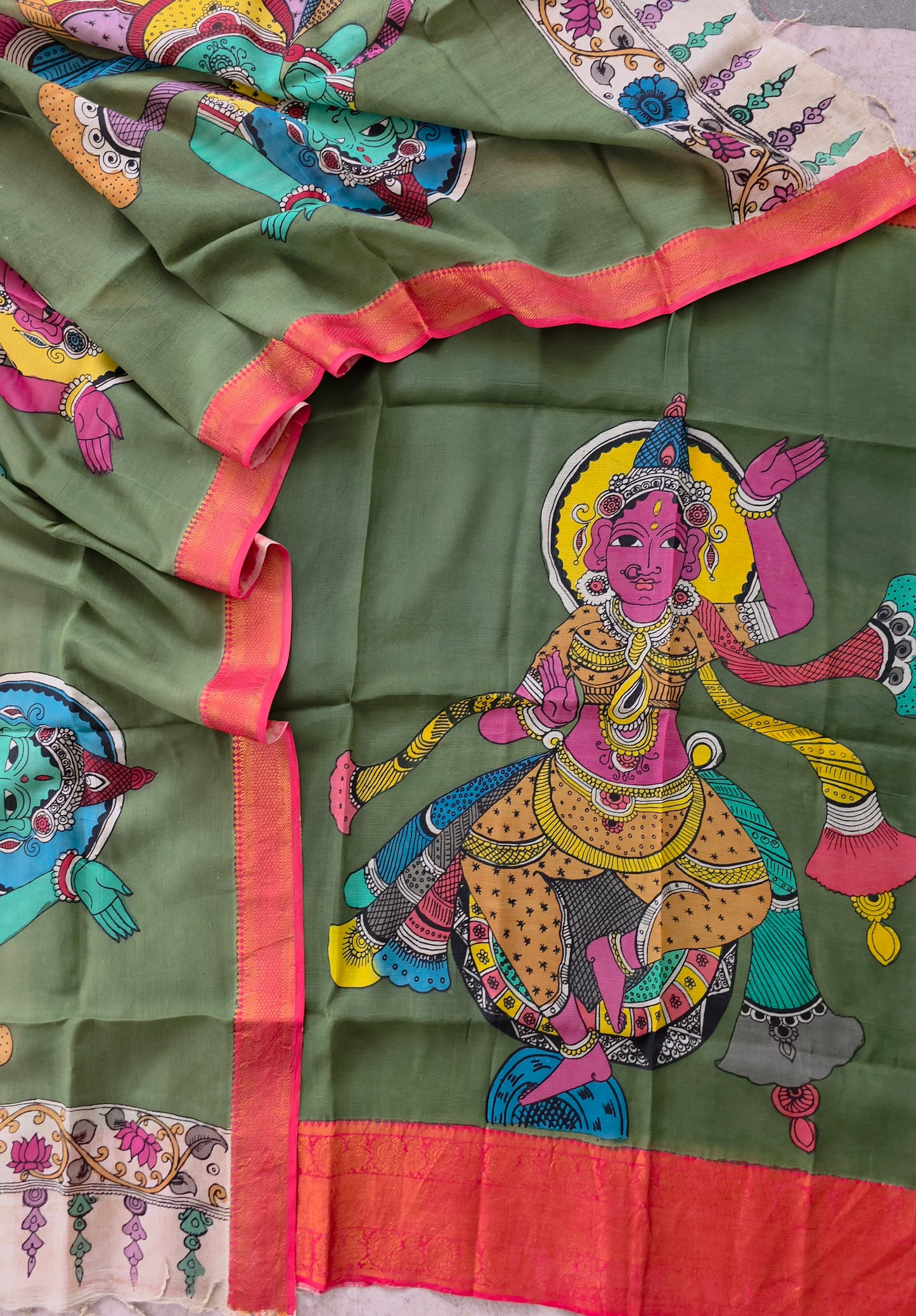 Handcrafted Kalahasthi Penkalamkari bangalore silk set - KH37