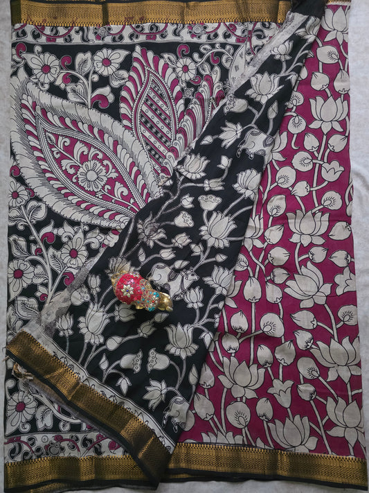 pure chennuri kalamkari silk saree with nizam border - KQ4