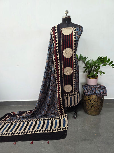 Handcrafted ajrakh modal silk set(3 pcs set) - HZ250