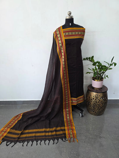 Mercerised narayanapet with peacock border salwar set(4.5 meters)(Brown)-NA738