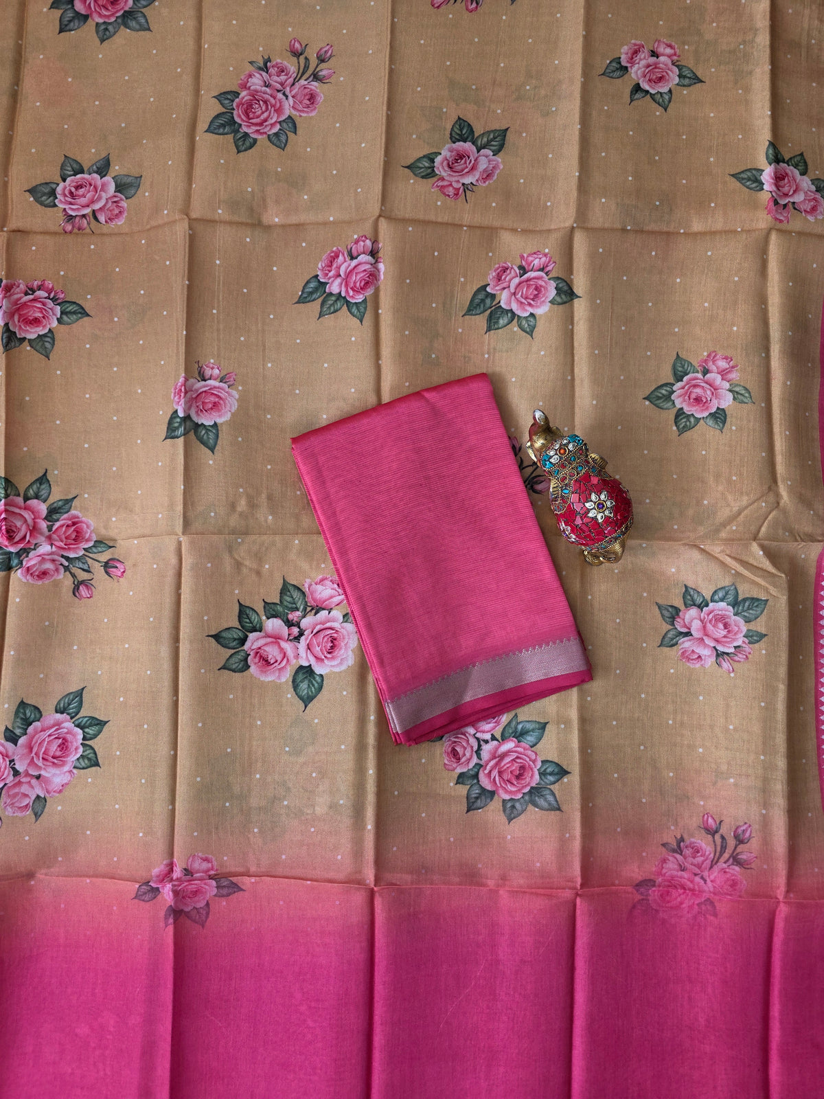 Handloom Mangalagiri silk top with digital mangalagiri silk shawl -RV210