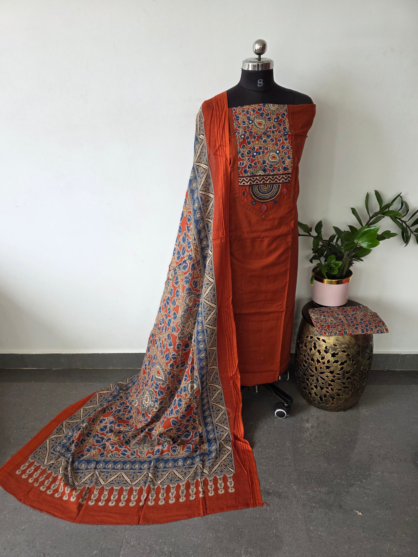 Premium cotton Handwork embroidery with kalamkari salwar - AS41
