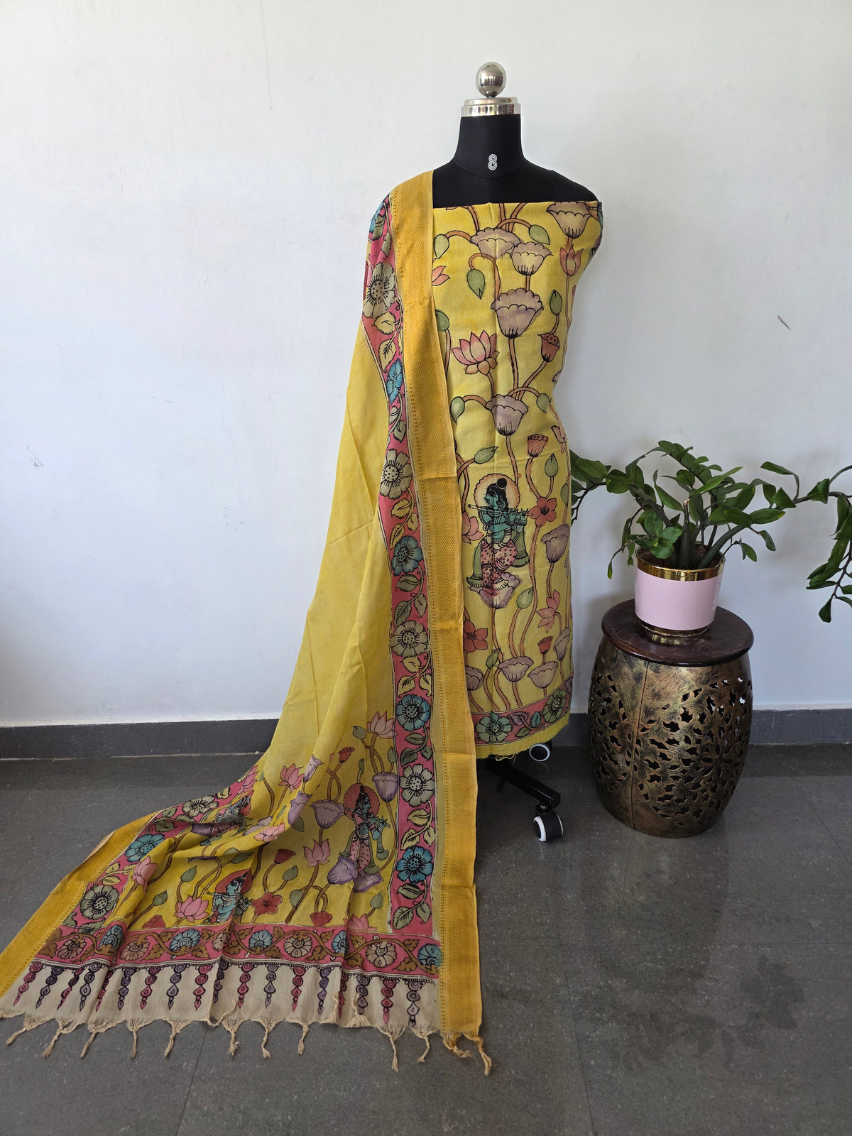 Handcrafted Penkalamkari bangalore silk set -KH230