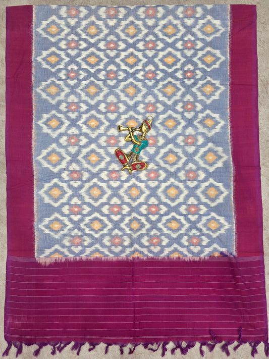 Handloom Telia rumal Double ikkat dupatta-NV582