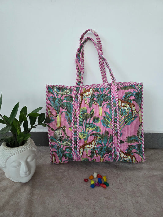 Jaipuri quilted cotton bag with zipper - QZ22