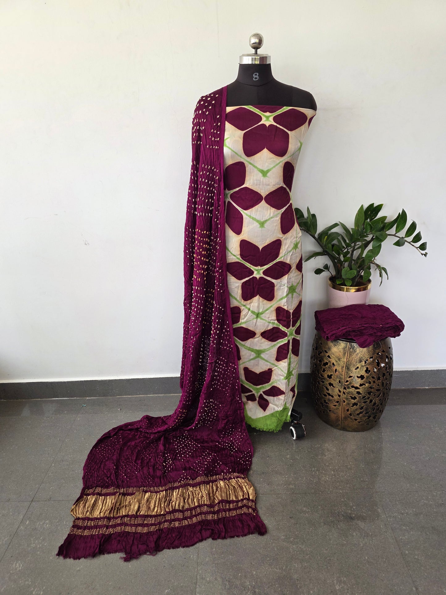 Handcrafted clap-dyed bandhani modal salwar set -BN105
