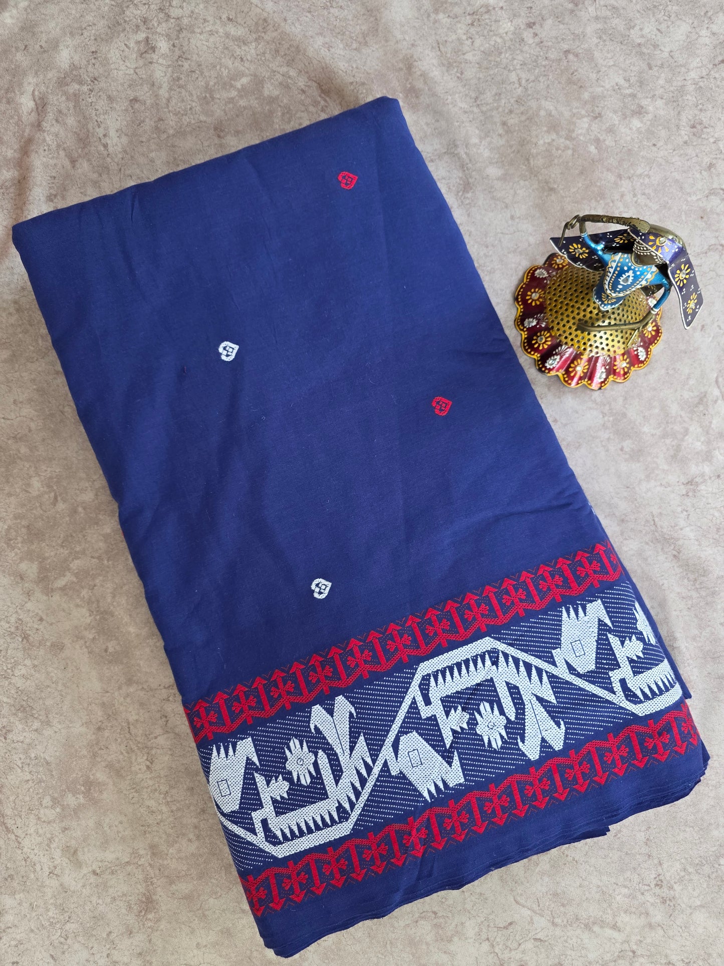 Prewashed Jamdhani Pure handloom cotton running material (0.5 mtrs)  - HRM89