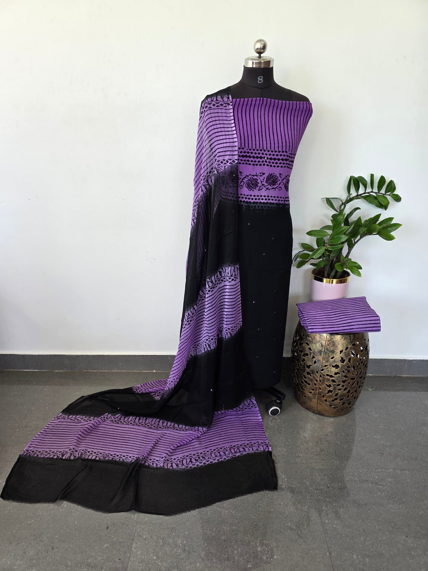 Handblock georgette salwar set with handwork mirror work- GE162
