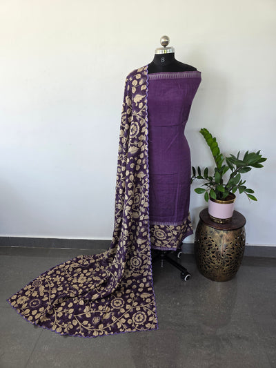 Gap border mangalagiri kalamkari silk set with cutwork chennuri silk shawl - ES59