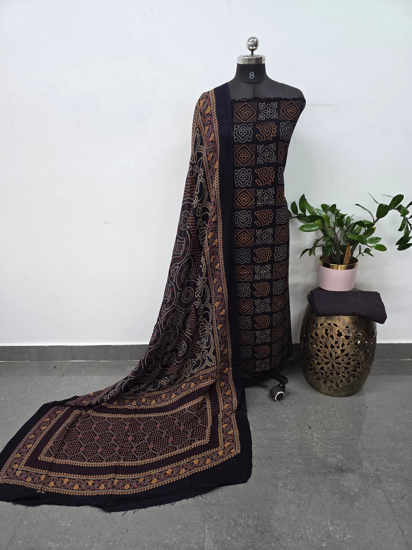 Ajrakh rayon cotton set (Blue)- VZ53