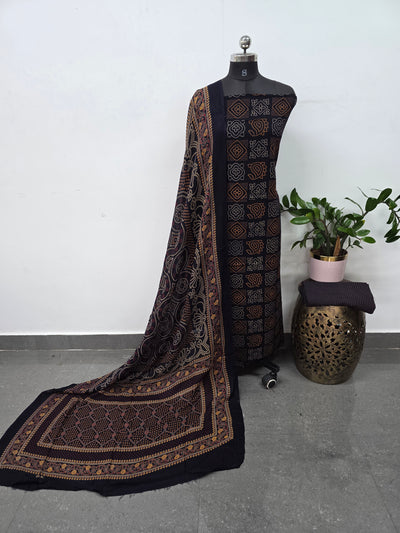 Ajrakh rayon cotton set (Blue)- VZ53