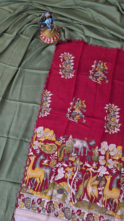 Penkalamkari inspired Chennuri kalamkari silk set - AK65