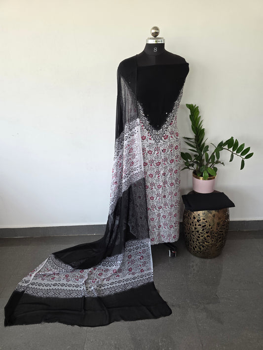 Handblock georgette salwar set with handwork mirror work- GE52