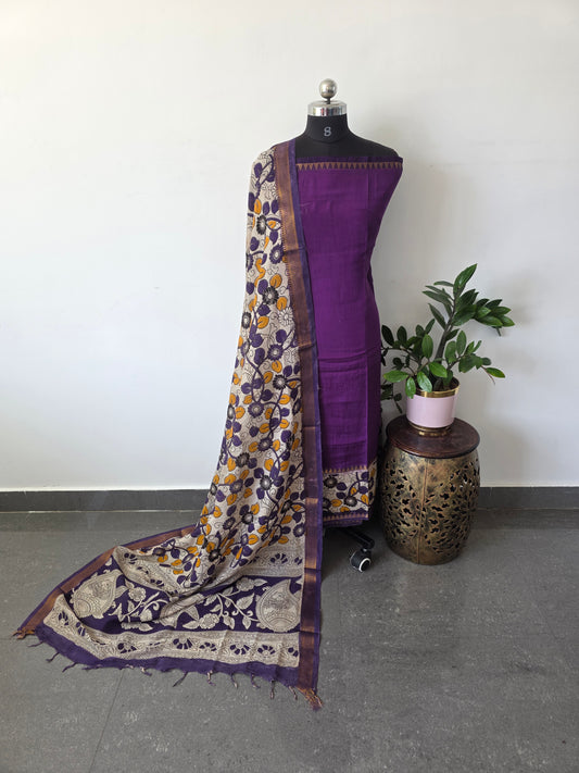 Gap border Mangalagiri kalamkari  silk sets( 3 mtrs) - GA9