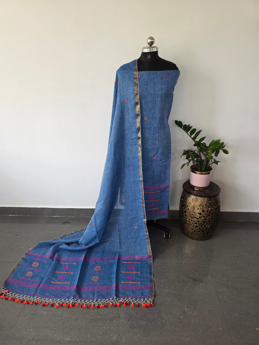 Premium Handloom  linen jamdhani set - AA73